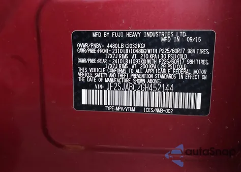 2016 Subaru Forester 2.5I from USA, damaged, VIN JF2SJABC2GH452144